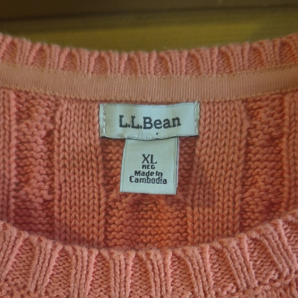 L.L. Bean Pink Crew Neck Cable Knit Sweater Long Sleeve Comfy Warm Layering Xl - Picture 2 of 7